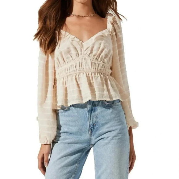 Astr Tops - Astr The Label Metallic Puff Sleeve V-Neck Top Black Sz XL